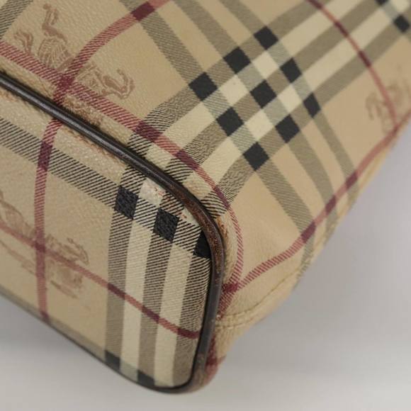 BURBERRY Nova Check Tote Bag PVC Leather Beige Brown gold Auth 108388 - Picture 14 of 16